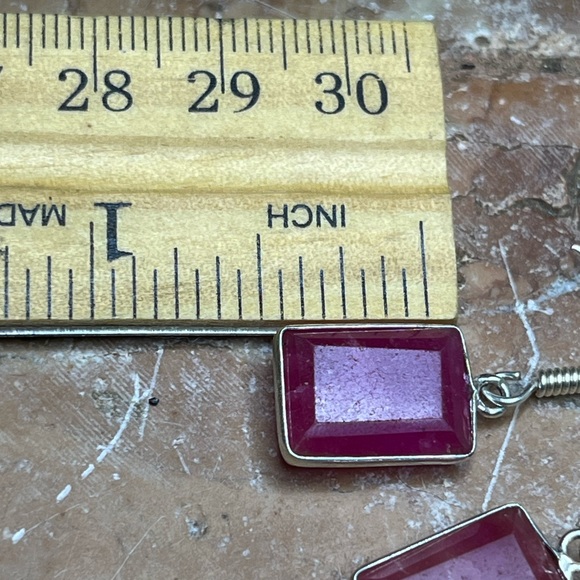 NEW Handmade Rustic Dyed Ruby Gemstone Silver Plated Earrings Pink Silver - Picture 6 of 12